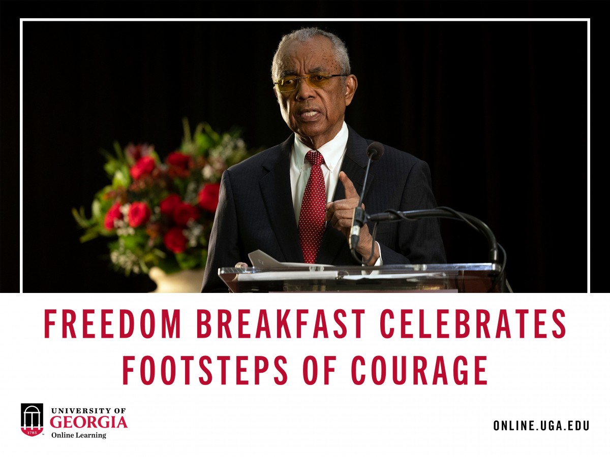 Arthur Dunning, retired president of Albany State University and former vice president for UGA’s Public Service and Outreach, delivered the keynote address for the filming of the virtual 2022 MLK Jr. Freedom Breakfast in the Grand Hall at the Tate Student Center. (Photo by Andrew Davis Tucker/UGA)