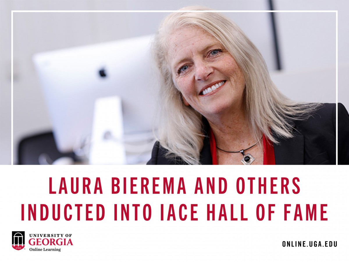 Laura Bierema smiling in classroom; Laura Bierema and others inducted into IACE hall of fame