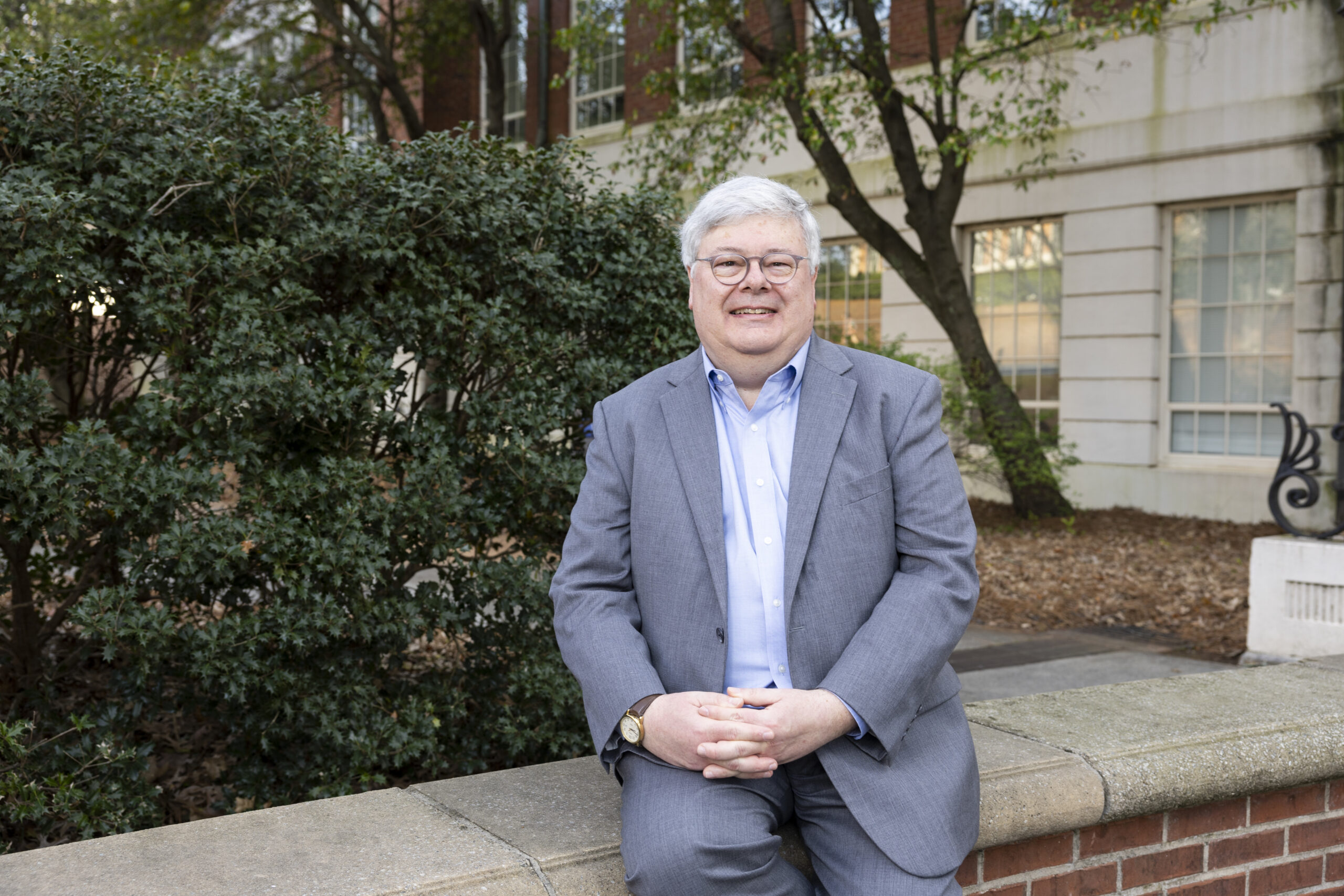 John Maltese, SPIA Associate Dean and University Professorship award recipient, poses for a portrait outside Baldwin Hall.