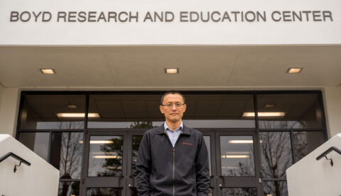 Jidong Yang in front of Boyd Research and Education Center at UGA.