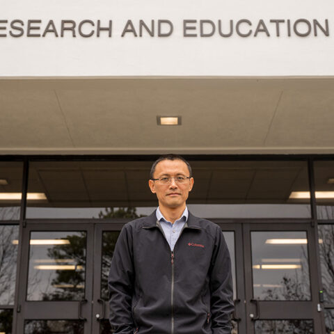 Jidong Yang in front of Boyd Research and Education Center at UGA.